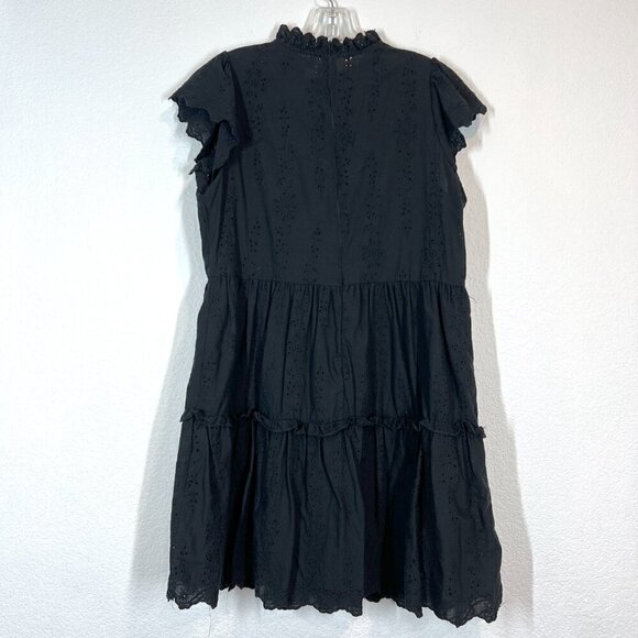 Black Dress Cottagecore Lace Ruffle Mini Eyelet Prairie Medium - Picture 3 of 10